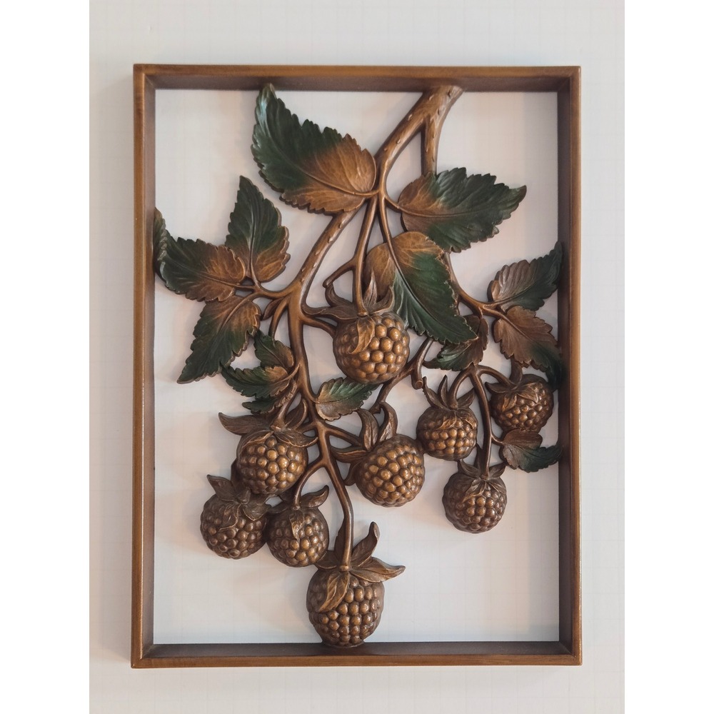 Vintage Syroco Wood Berry Vine Wall Plaque MCM Art 7131 Made in USA
